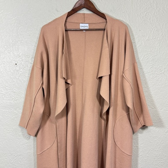 SNDYS X Revolve Tia Cardi Jacket S Camel Tan Open Long Sweater Trench Minimalist - Picture 3 of 13